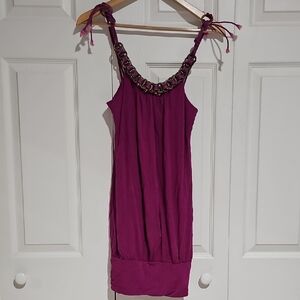 💗 Beiza Magenta Chain Neck Mini Dress Sleeveless Stretch